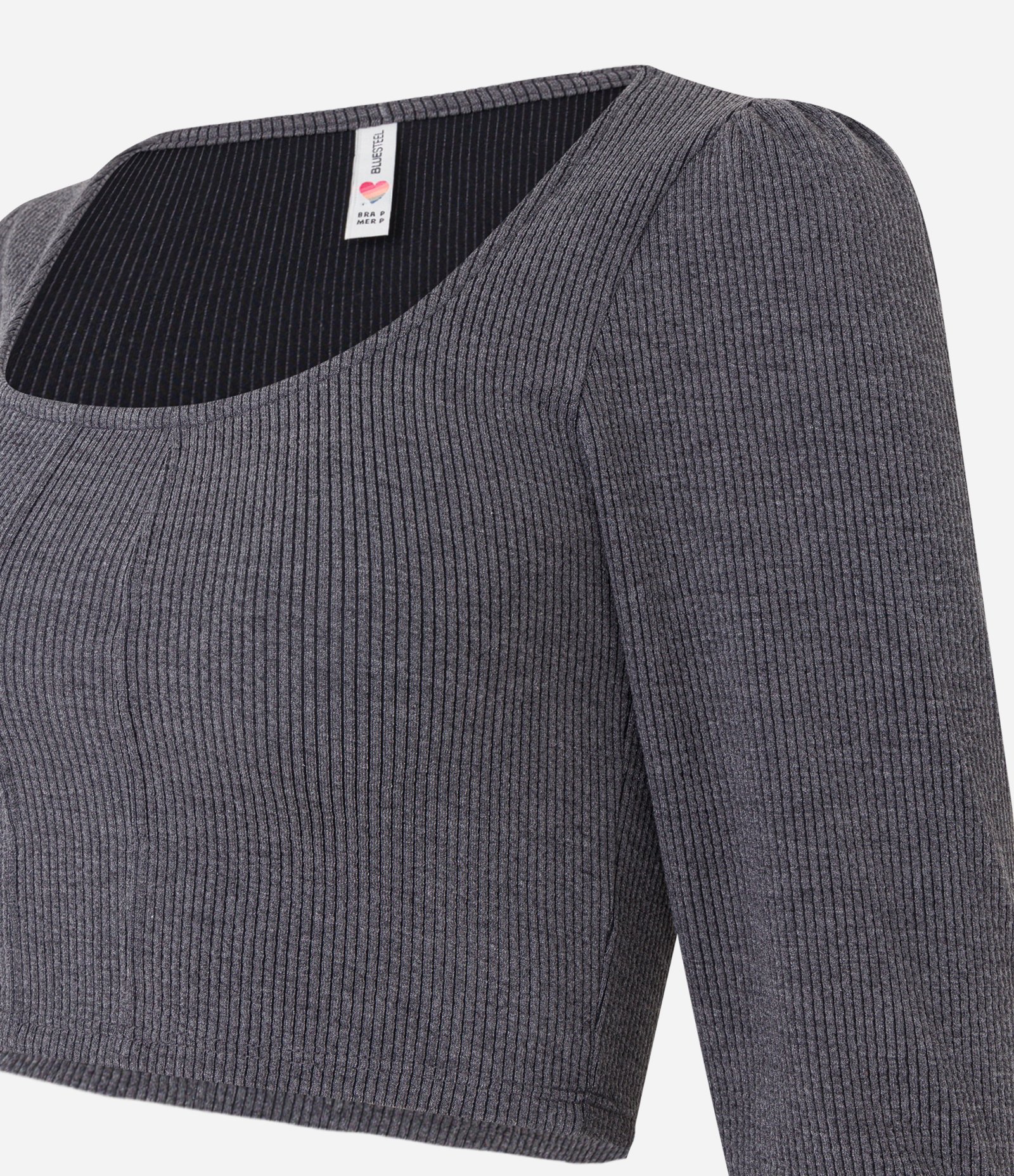 Blusa Cropped em Ribana com Textura Cinza 6
