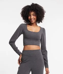Blusa Cropped em Ribana com Textura