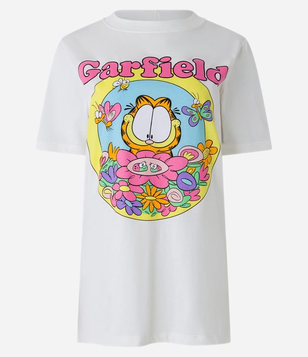 Camiseta Manga Curta em Meia Malha com Garfield Estampado Branco Neve 5