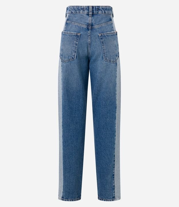 Calça Reta em Jeans com Recortes Bicolor Azul 8