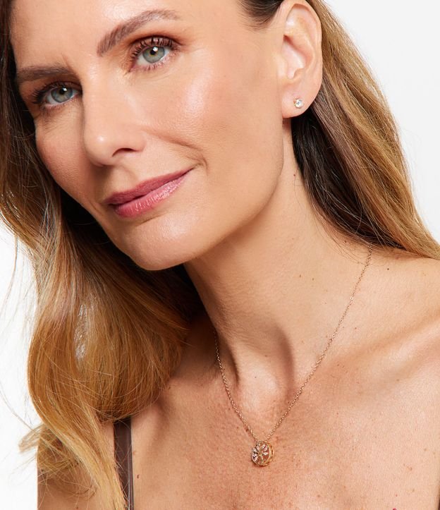 Conjunto Brinco e Colar com Pingente da Árvore da Vida e Ponto de Luz