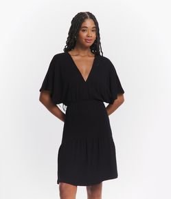 Vestido Curto em Viscose Texturizado com Babado na Barra