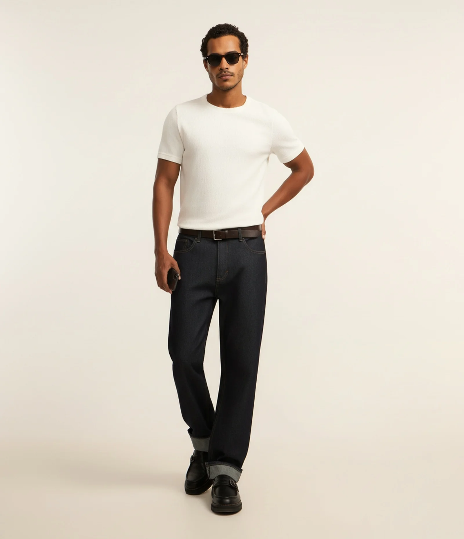 Camiseta Regular em Algodão Texturizado Branco 1