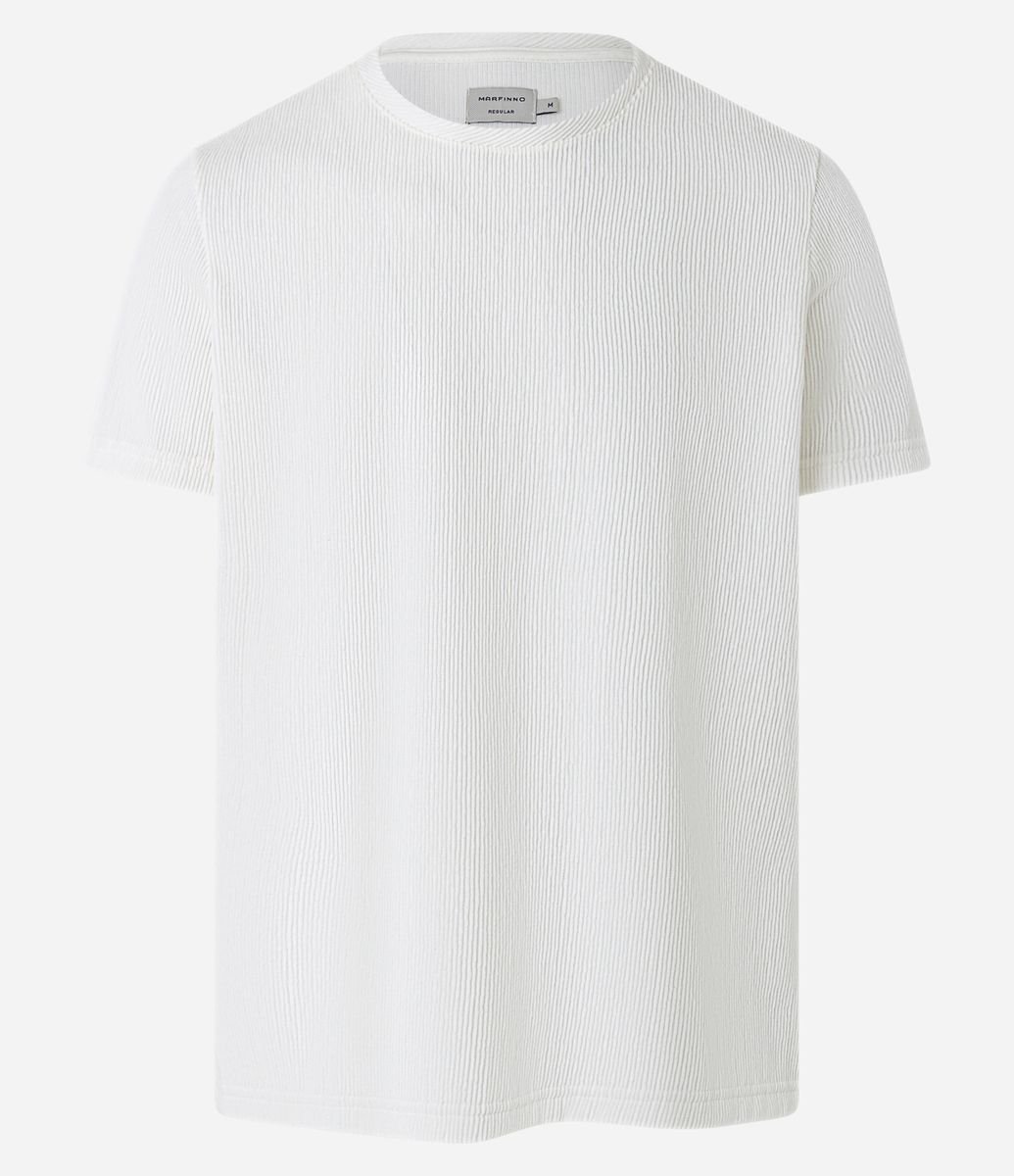 Camiseta Regular em Algodão Texturizado com Gola Redonda Branco