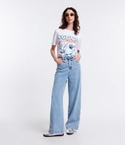 Calça Wide Leg em Jeans com Cinto Afivelado