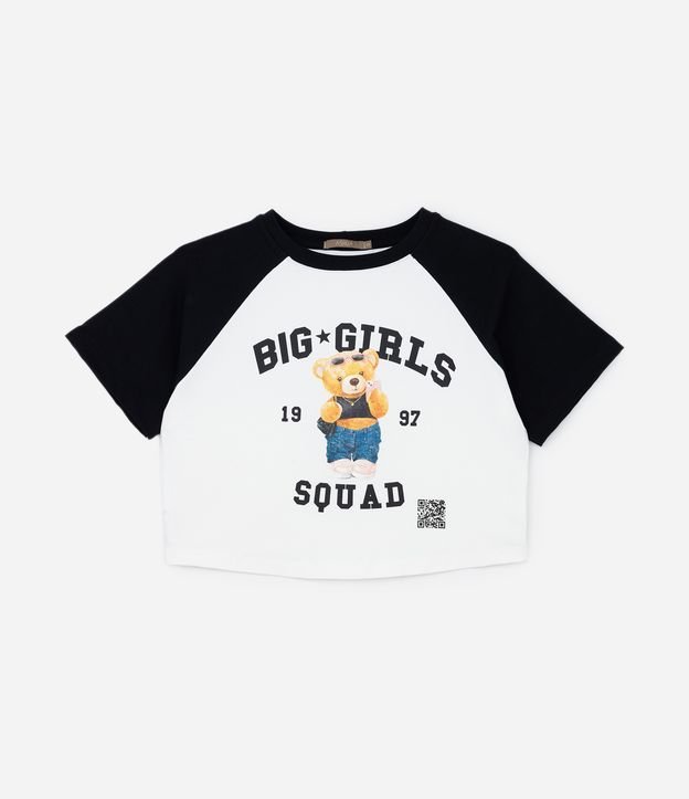 Blusa Baby Look com Estampa Big Girls Squad Curve & Plus Size Branco/ Preto