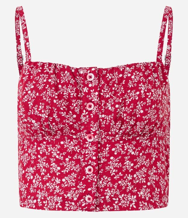 Blusa Cropped de Alça em Viscose com Flores Liberty Estampadas Vermelho 5
