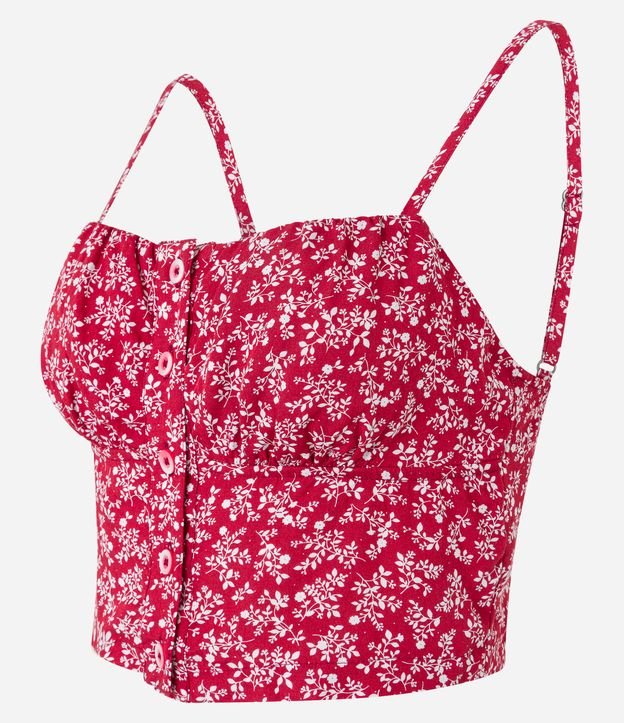 Blusa Cropped de Alça em Viscose com Flores Liberty Estampadas Vermelho 6