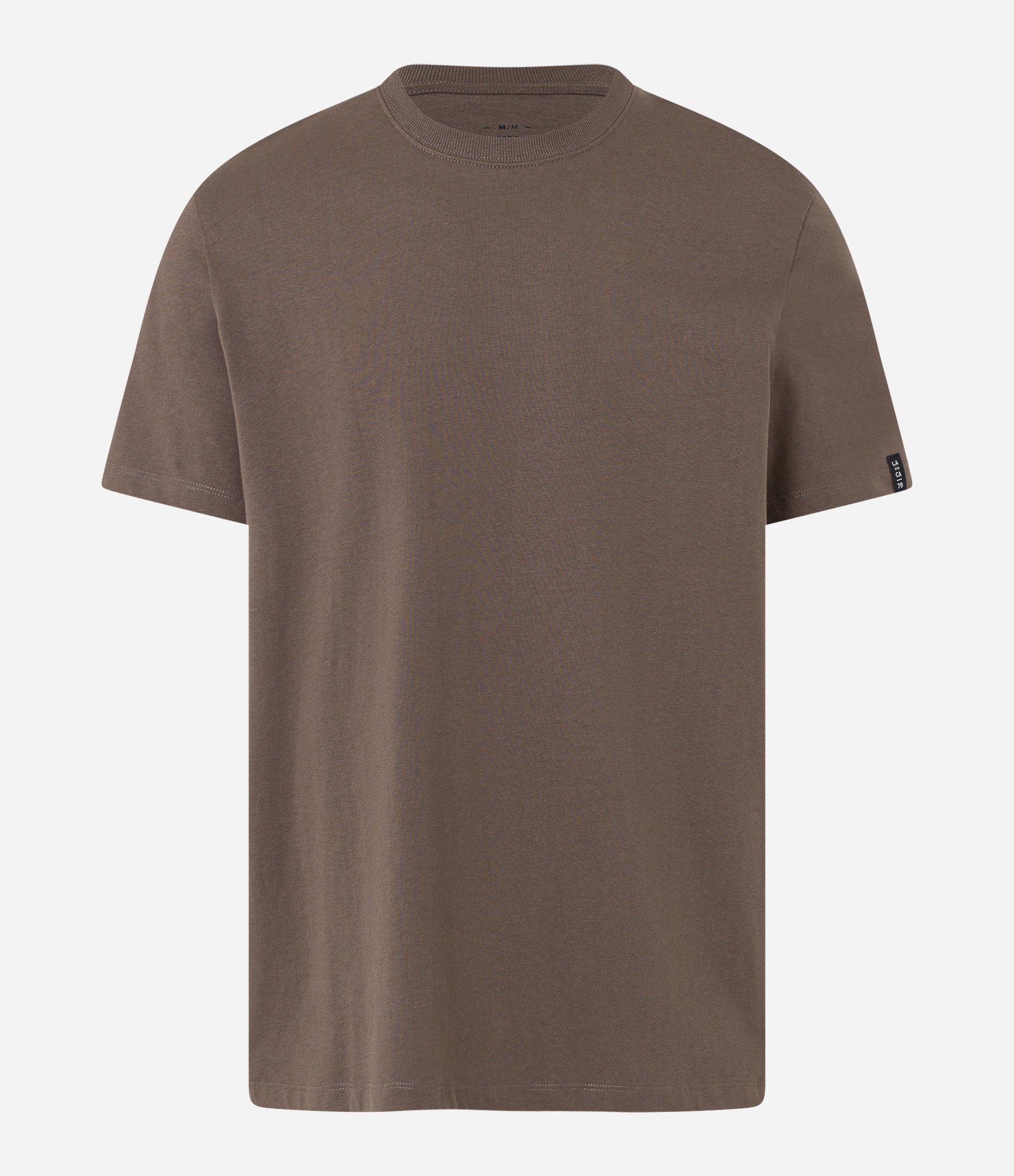 Camiseta Comfort Básica em Malhão com Etiqueta na Manga Marrom 4