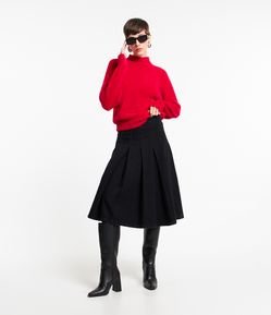 Saia Midi em Jeans com Pregas