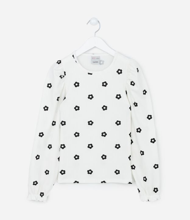 Blusa Manga Longa Infantil com Estampa de Florzinhas - Tam 5 a 14 anos