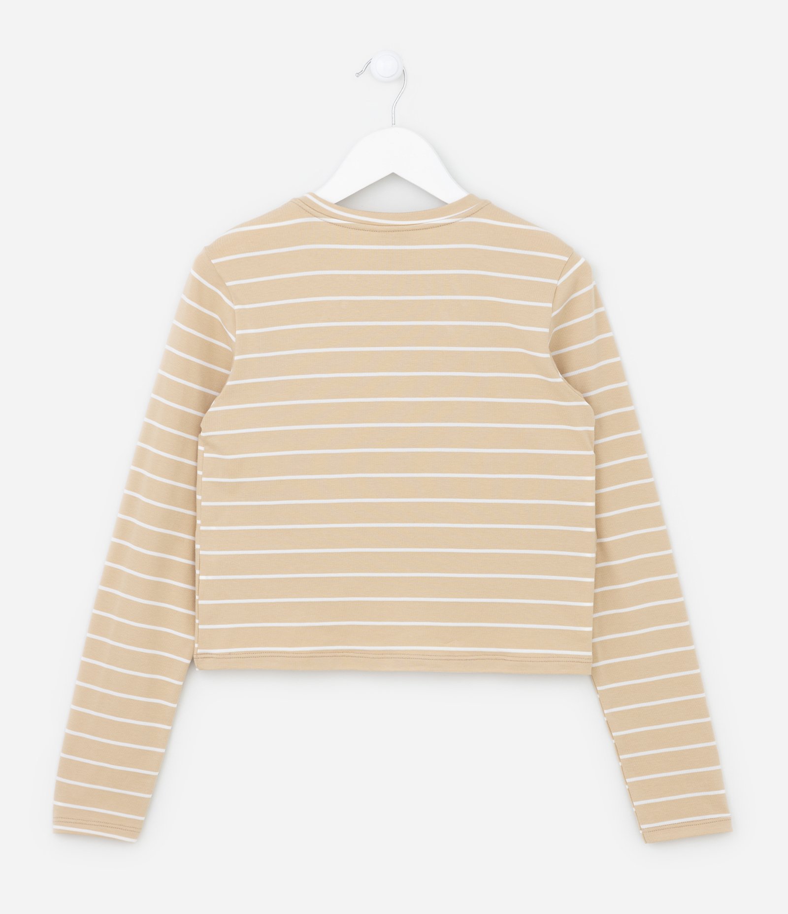 Camiseta Infantil Manga Longa com Estampa Listrada - Tam 5 a 14 anos Bege 2