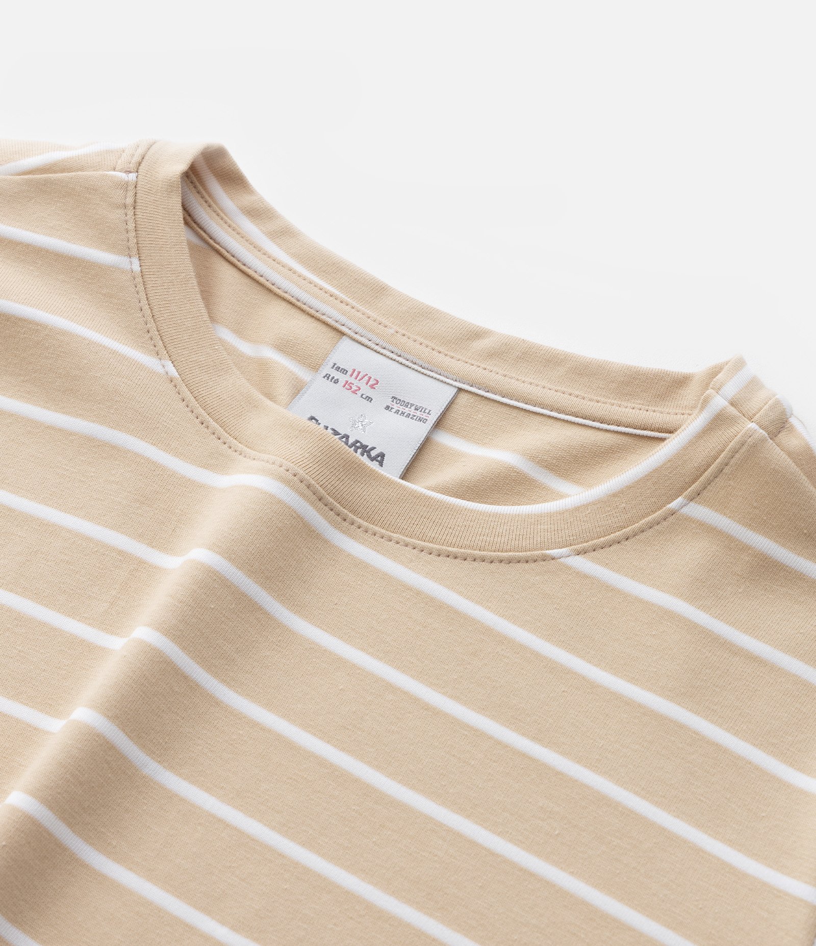 Camiseta Infantil Manga Longa com Estampa Listrada - Tam 5 a 14 anos Bege 5