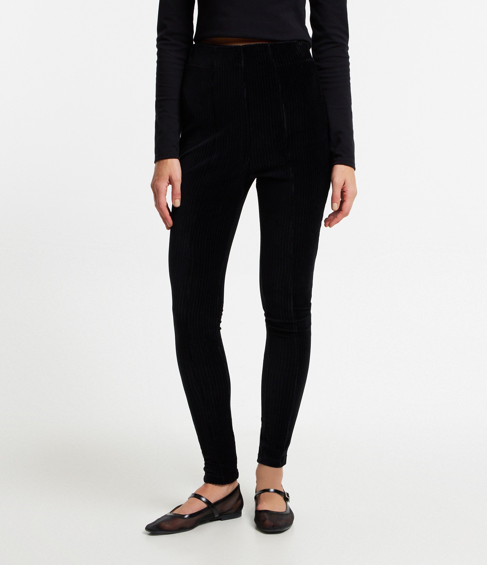 Legging côtelé pour femme - Sans coutures & en noir