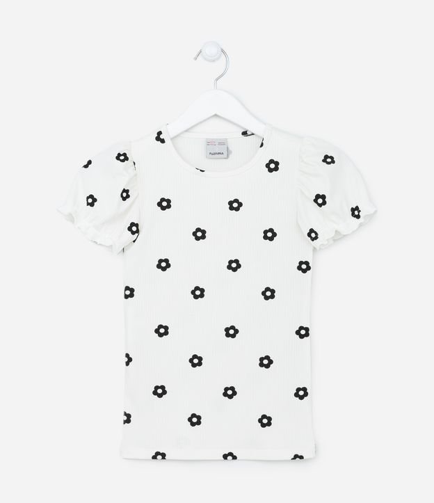 Camiseta Manga Curta Infantil com Estampa de Florzinhas - Tam 5 a 14 anos