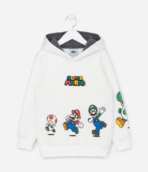 Blusão Canguru Infantil em Moletom com Estampa do Mario Bros - Tam 3 a 10 anos Bege 1