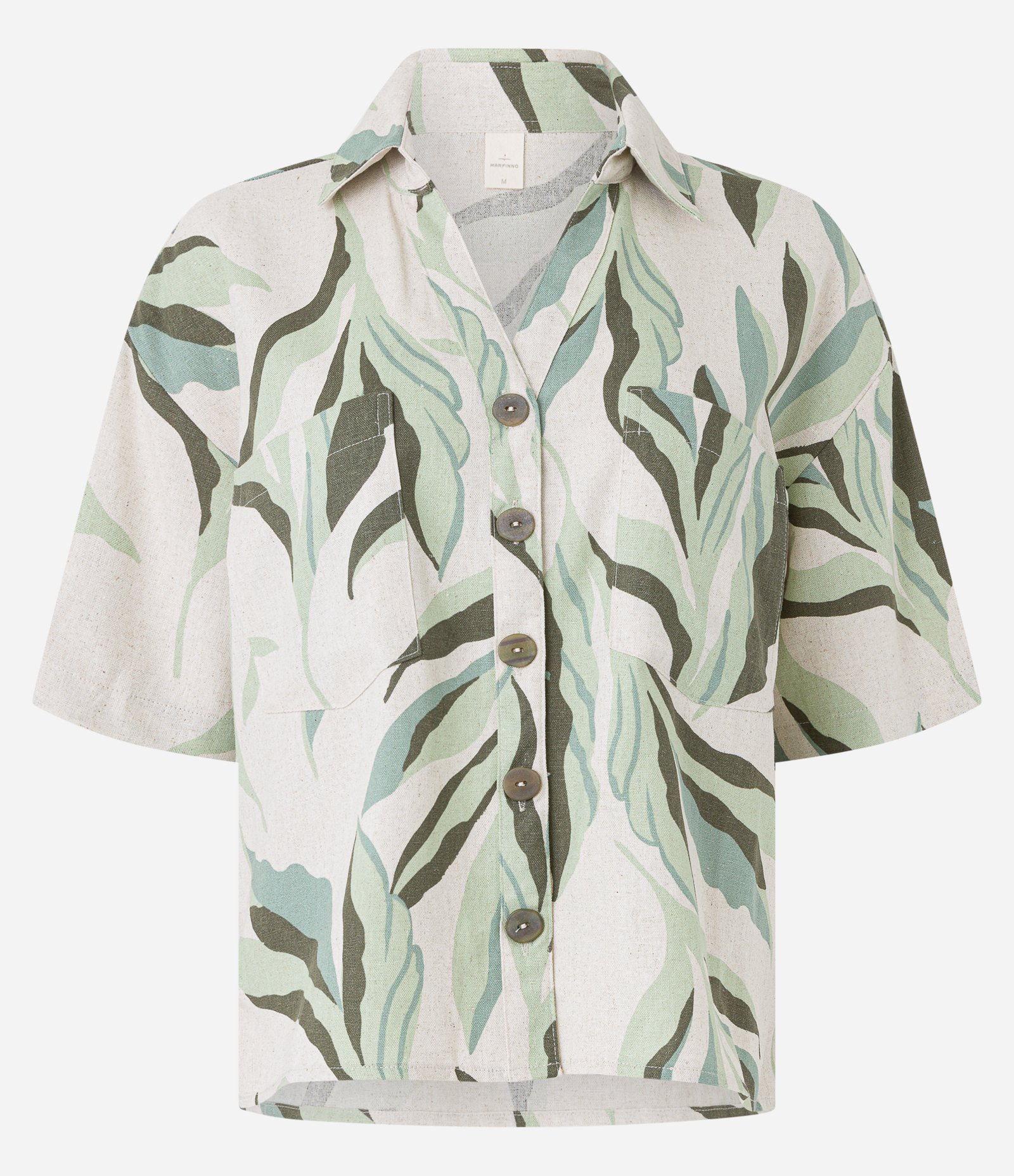 Camisa em Viscolinho com Estampa Folhagens Off White 5