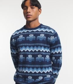 Suéter em Tricô com Estampa Pássaros