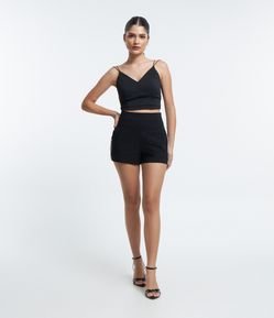 Short em Bengaline com Franjas de Strass na Lateral