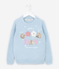 Blusão Infantil em Tricô com Bordado de Lettering de Lantejoulas - Tam 5 a 14 anos