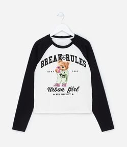 Camiseta Cropped Infantil com Estampa de Ursinho - Tam 5 a 14 anos