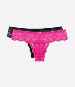 Kit 02 Calcinhas Biquíni Fio em Renda Floral