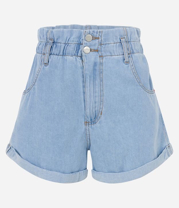 Short Baggy Jeans com Cós Elástico e Dois Botões Azul 5