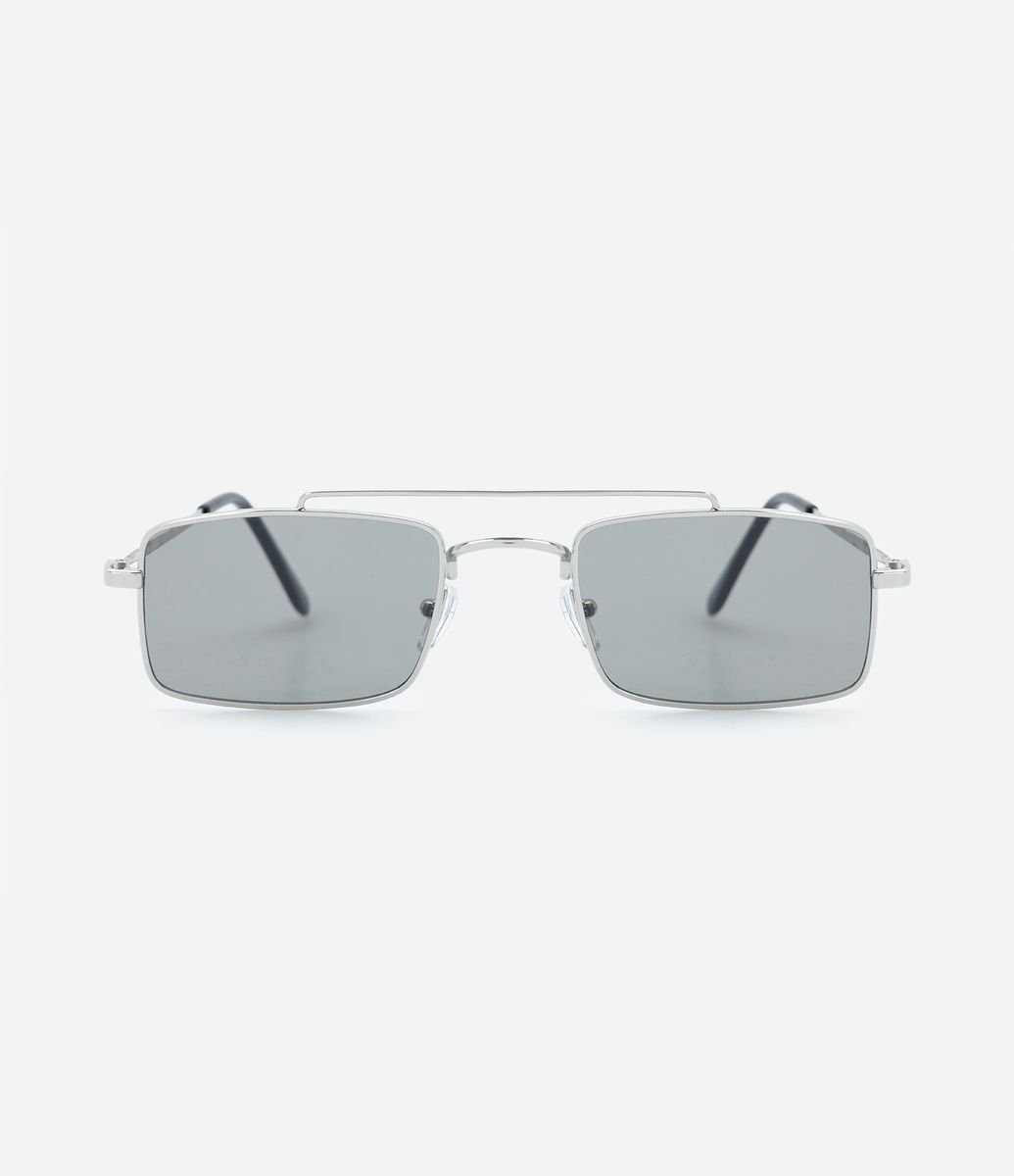 Oculos Retangular Óculos de Sol Slim Retangular com Ponte Dupla Prata - Renner