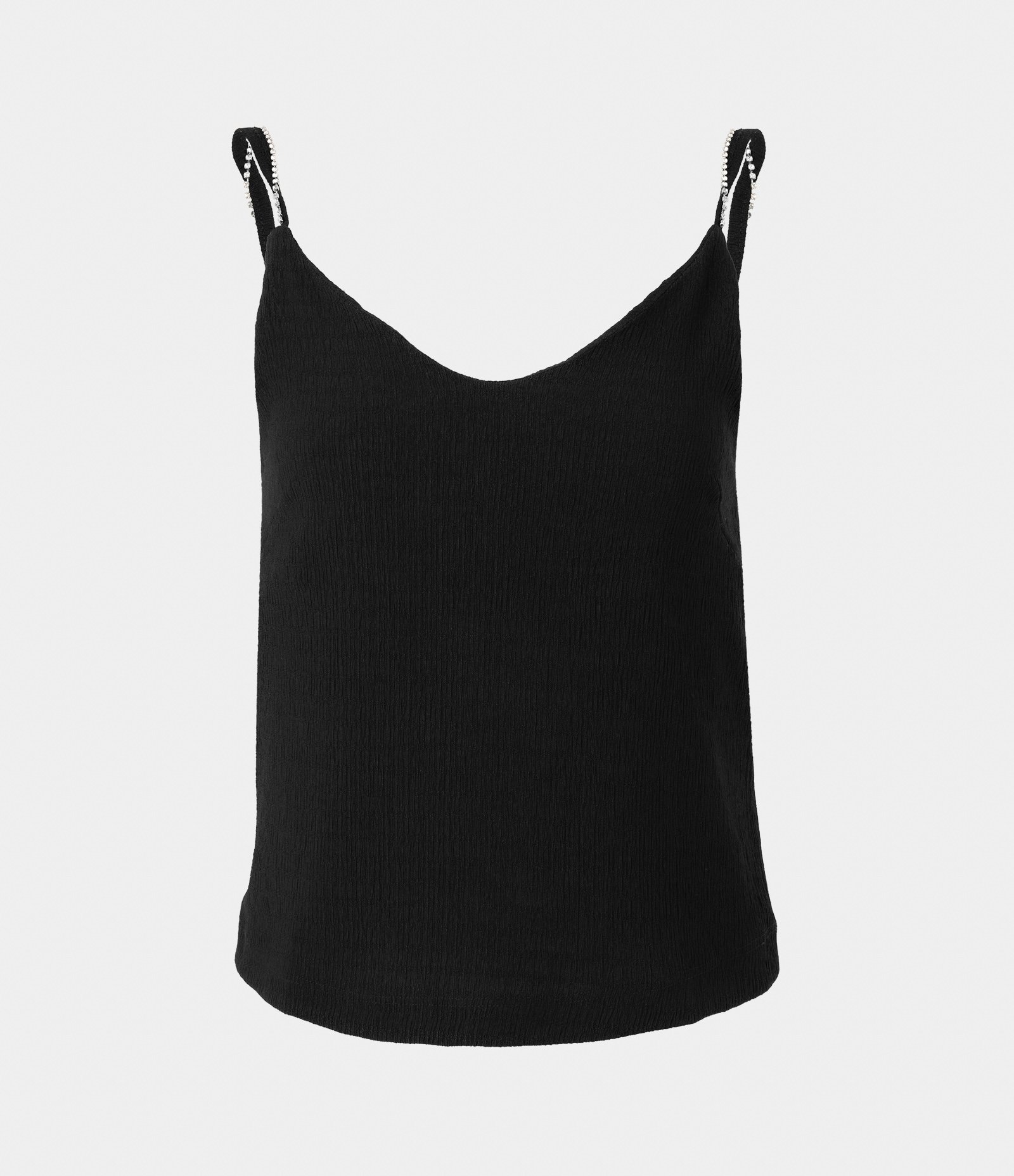 Blusa em Liganete com Detalhe de Strass nas Alças Preto 1
