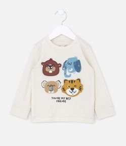 Camiseta Infantil Manga Longa com Estampa de Bichinhos - Tam 1 a 5 anos