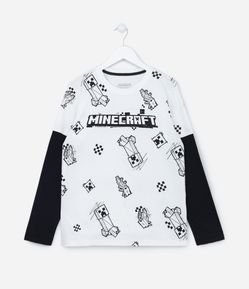 Camiseta Manga Longa Infantil com Estampa do Minecraft - Tam 6 a 14 anos