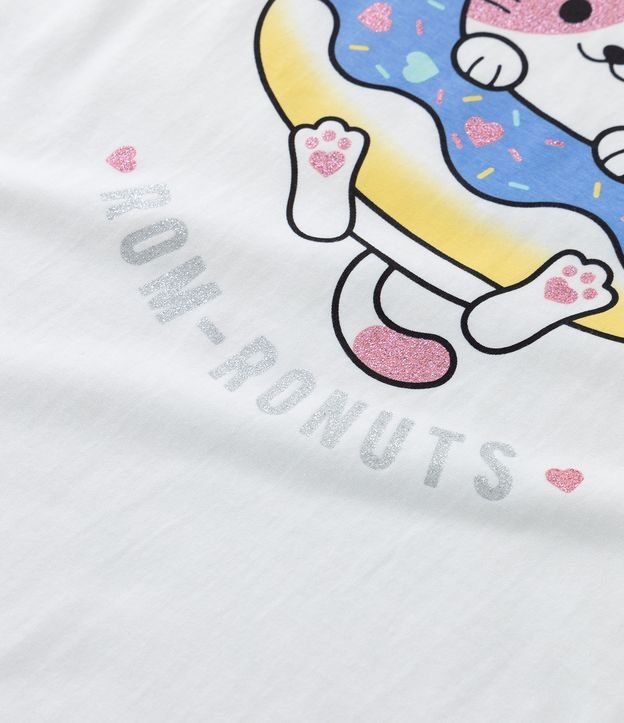 Camiseta Manga Curta Infantil com Estampa de Gatinho - Tam 5 a 14 anos Branco 3