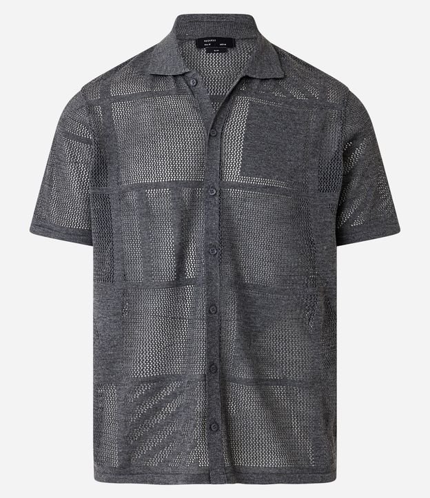 Camisa Slim em Tricô com Textura Geométrica Cinza 7