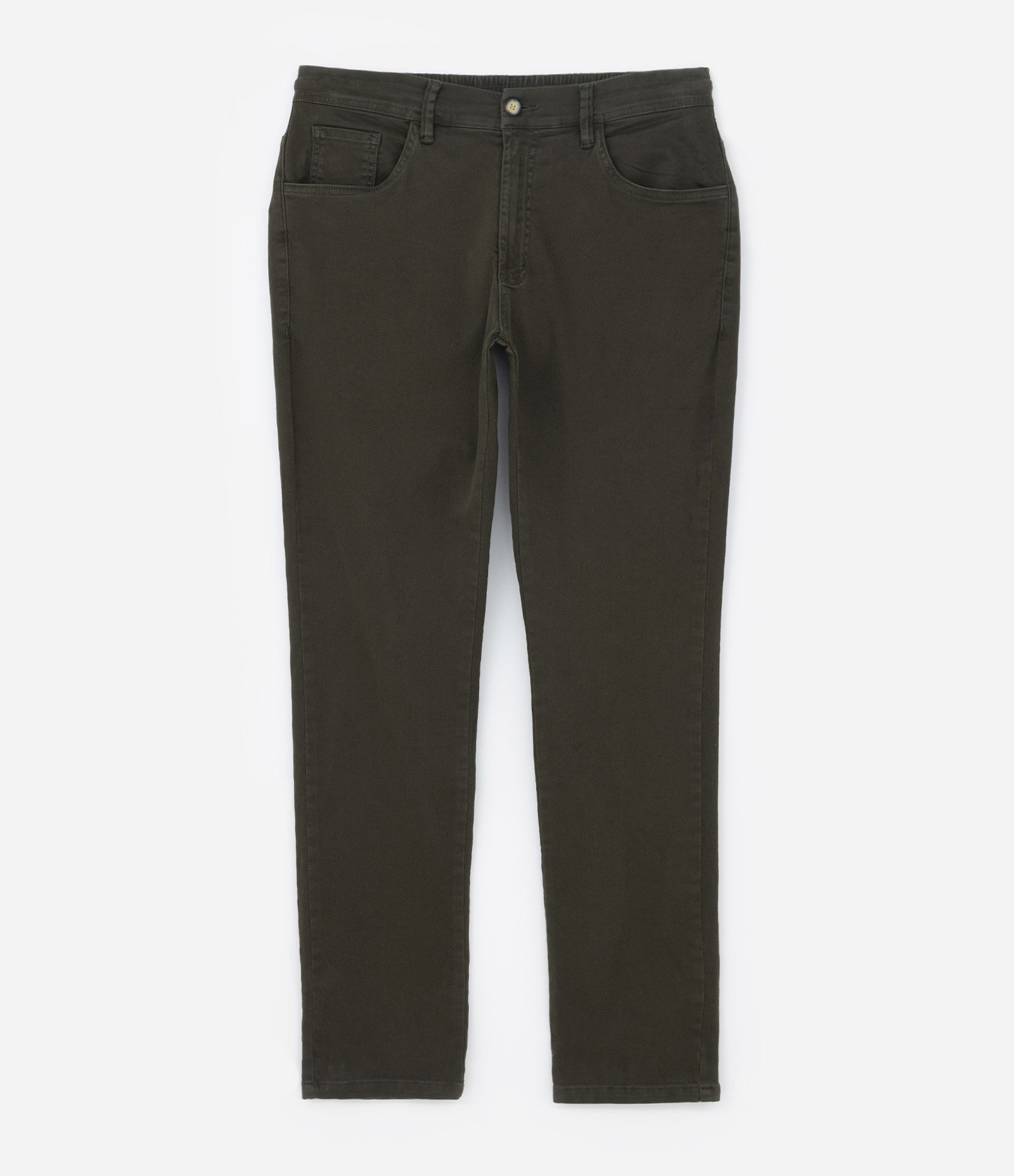 Calça Slim em Sarja com Elastano e Cós Elástico Verde Musgo 6