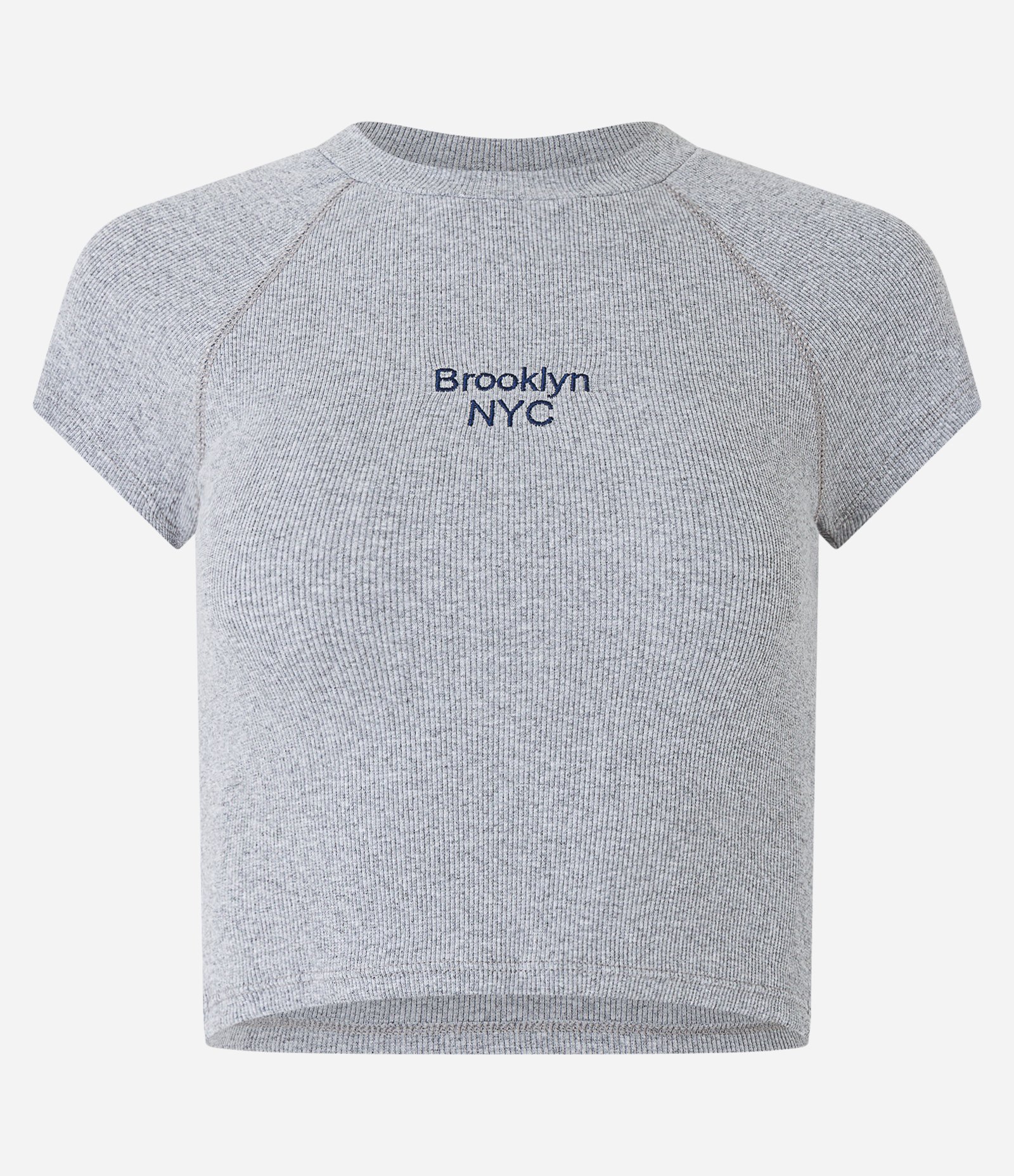 Blusa Manga Curta em Ribana com Brooklyn NYC Bordado Cinza 5