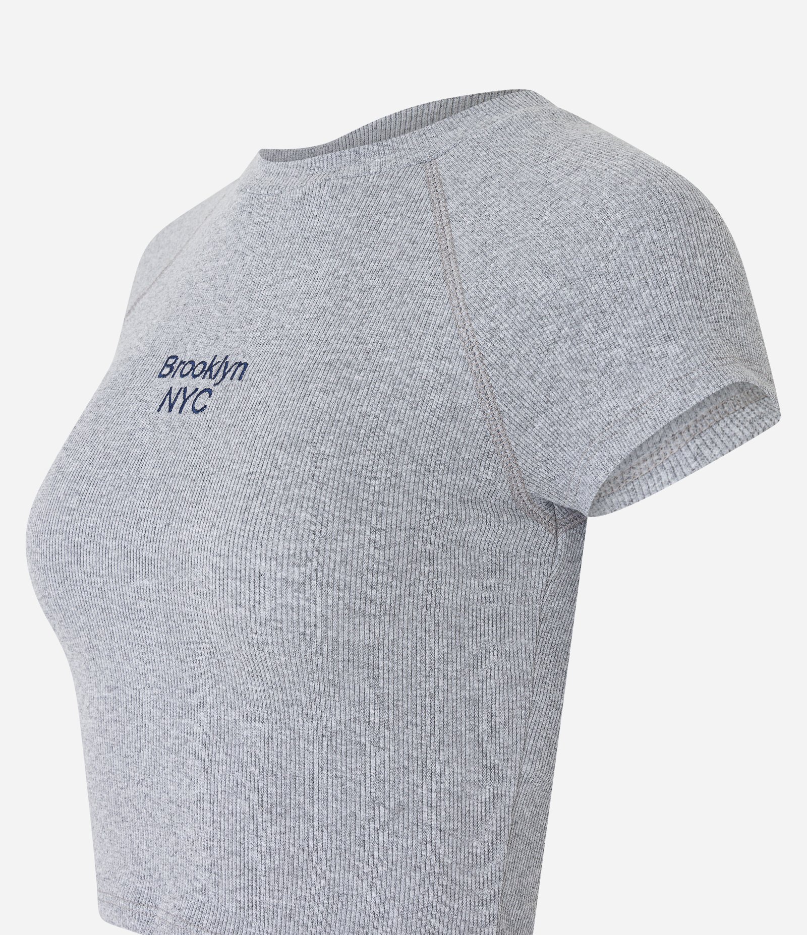 Blusa Manga Curta em Ribana com Brooklyn NYC Bordado Cinza 6