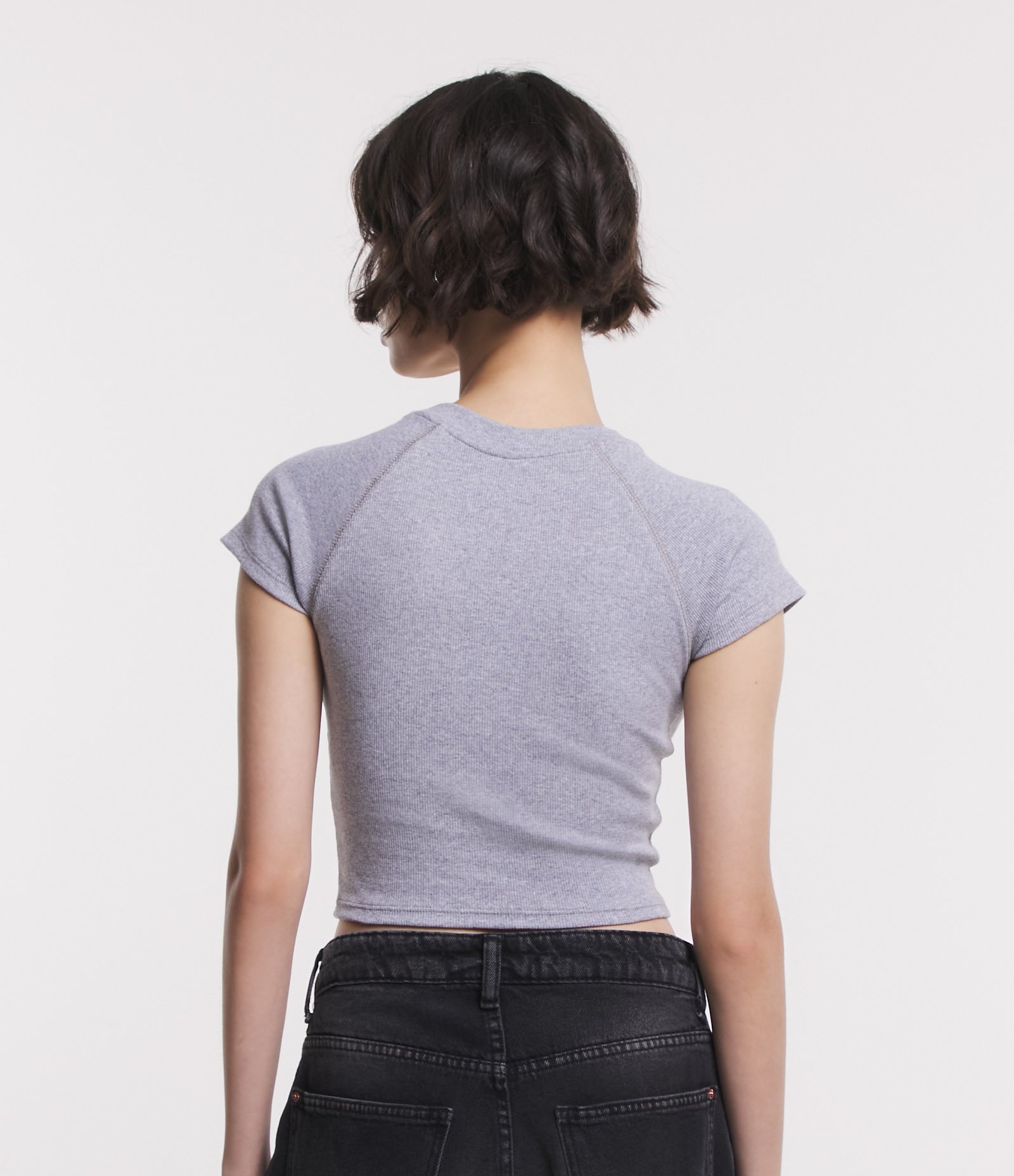 Blusa Manga Curta em Ribana com Brooklyn NYC Bordado Cinza 3