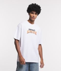 Camiseta Relaxed em Meia Malha com Estampado Frente e Costas Tupac
