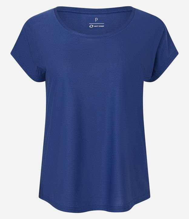 Camiseta Esportiva em Microfibra com Manga Curta Azul Médio 5