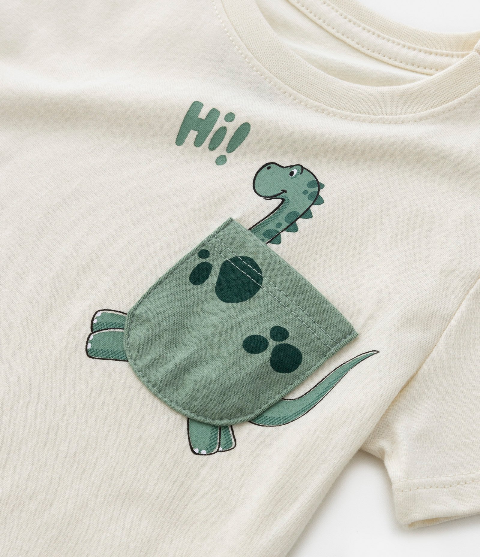 Camiseta Manga Curta Infantil com Estampa de Dinossauro - Tam 1 a 5 anos Bege 3