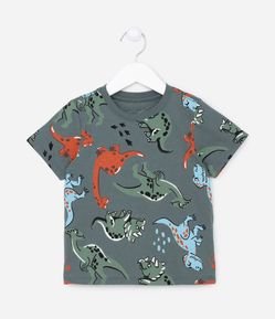 Camiseta Infantil Manga Curta com Estampa de Dinossauros - Tam 1 a 5 anos