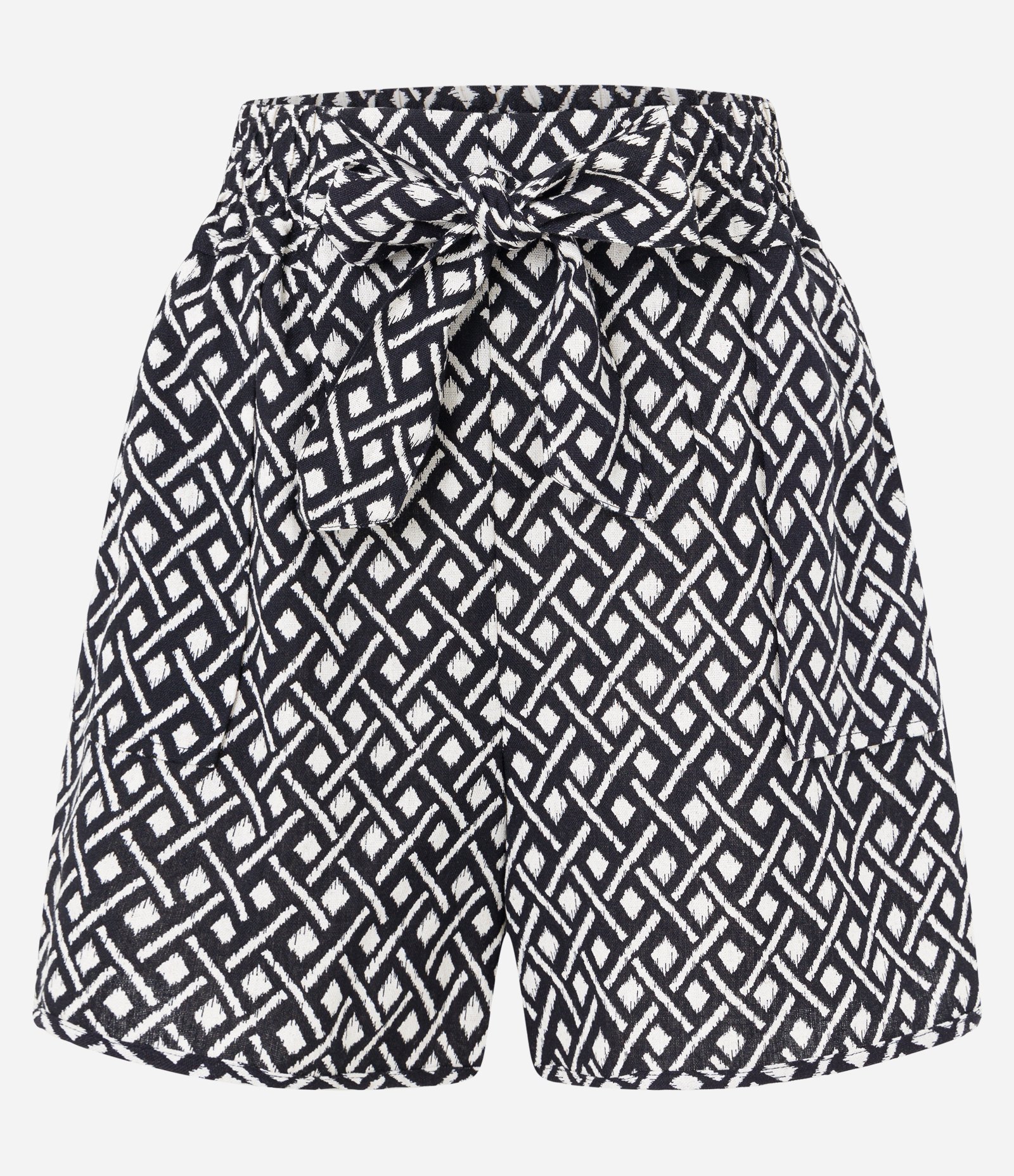 Short em Viscolinho com Amarração no Cos e Estampa Geométrica Preto/ Branco 6