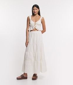 Saia Longa em Tricoline com Babados e Cós Elástico