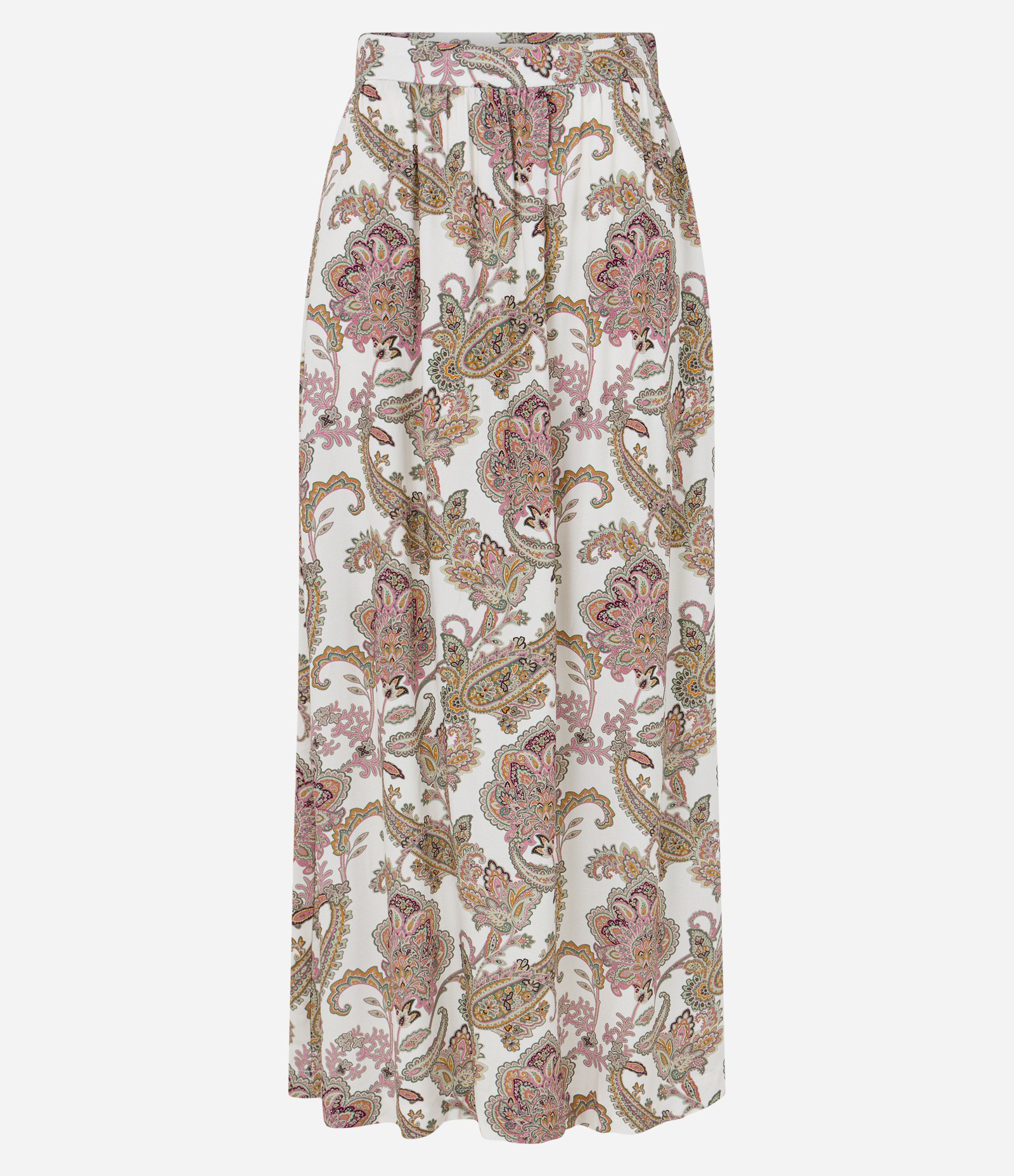 Saia Midi em Viscose com Zíper Lateral e Estampa Arabescos Branco/ Bege 6