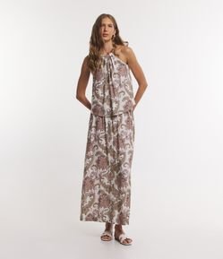 Saia Midi em Viscose com Zíper Lateral e Estampa Arabescos