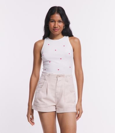 Blusa Regata em Ribana comLeve Textura e Bordados de Corações Menor preço em Blusa Regata em Ribana comLeve Textura e Bordados de Corações