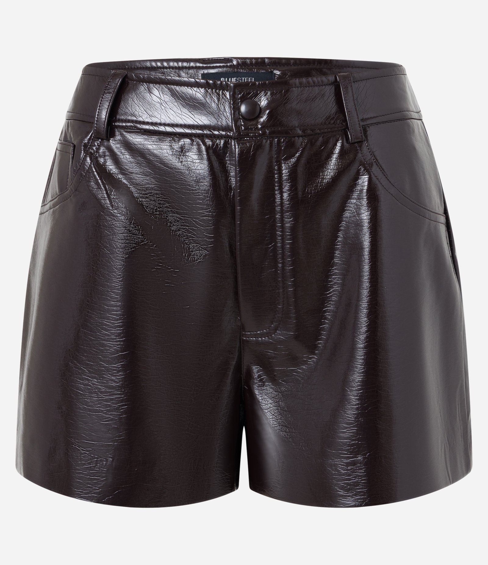 Short Curto em Vinil com Bolsos Marrom Escuro 5