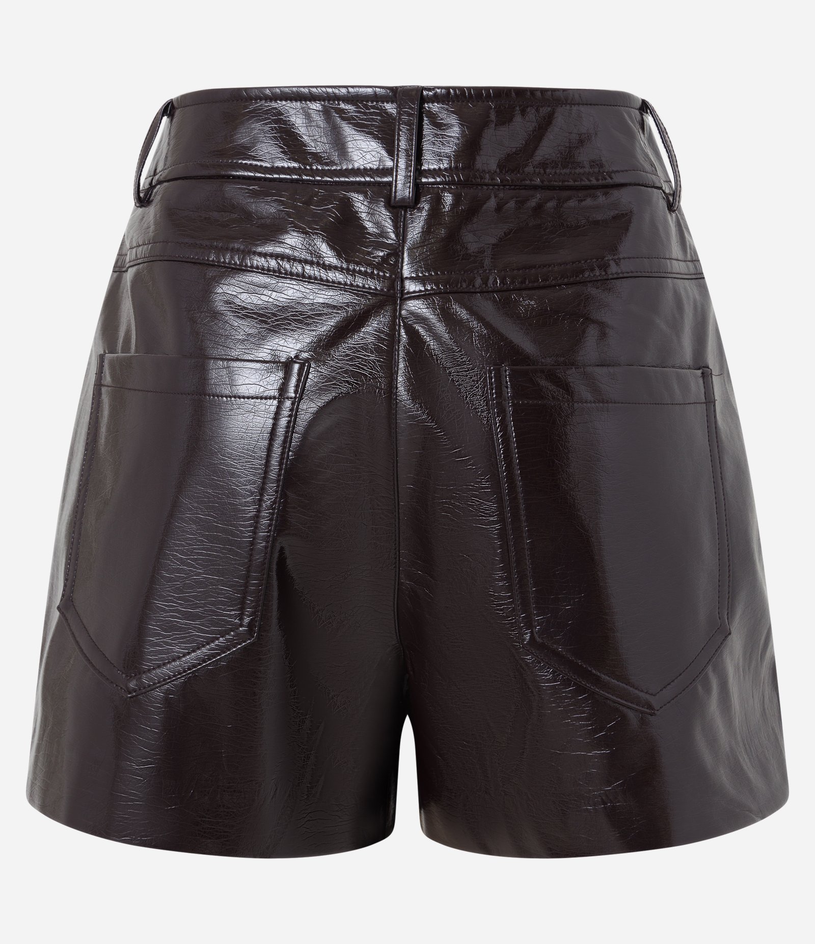 Short Curto em Vinil com Bolsos Marrom Escuro 6