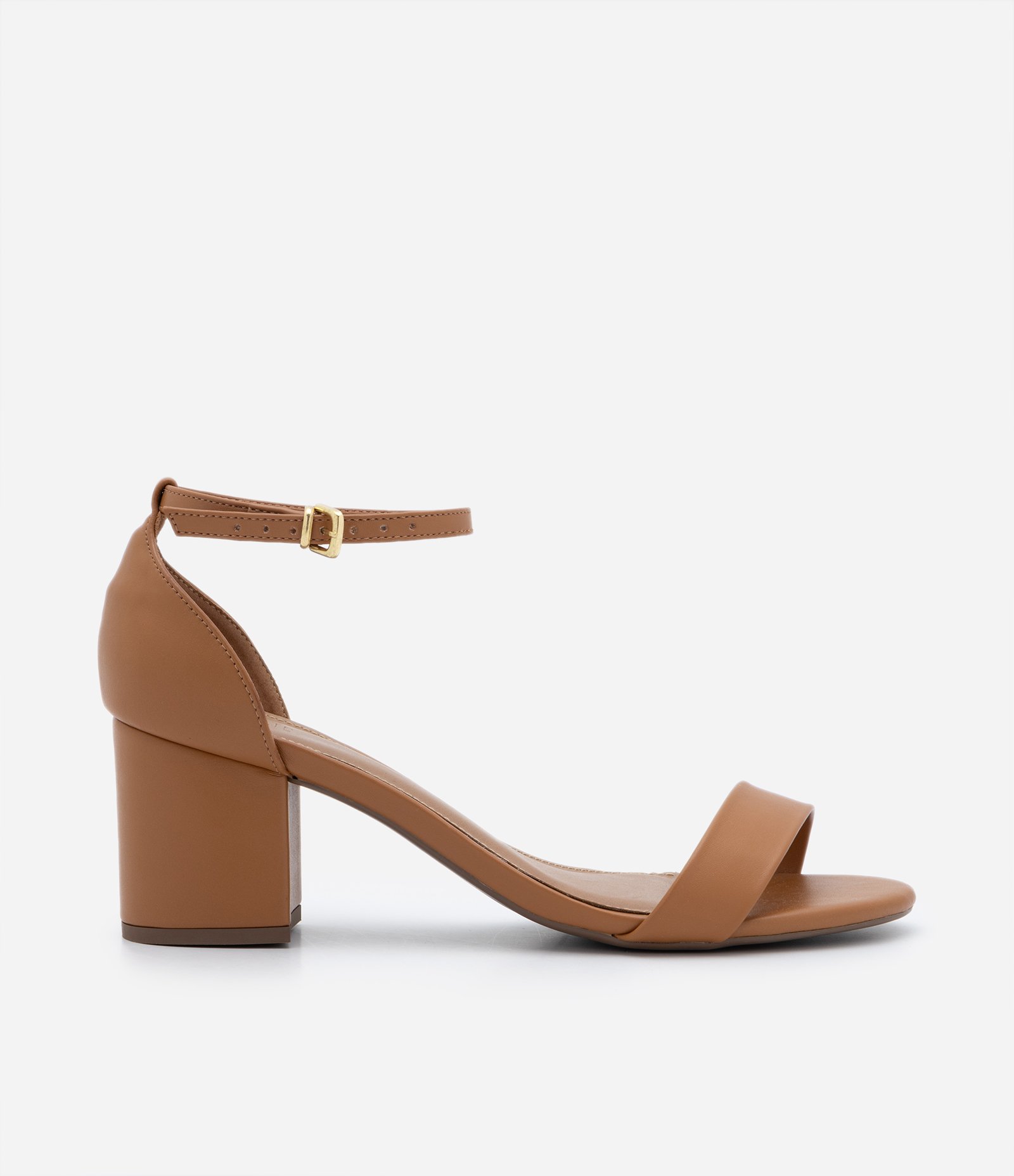 Sandália com Tira Única e Salto Médio Bloco Caramelo