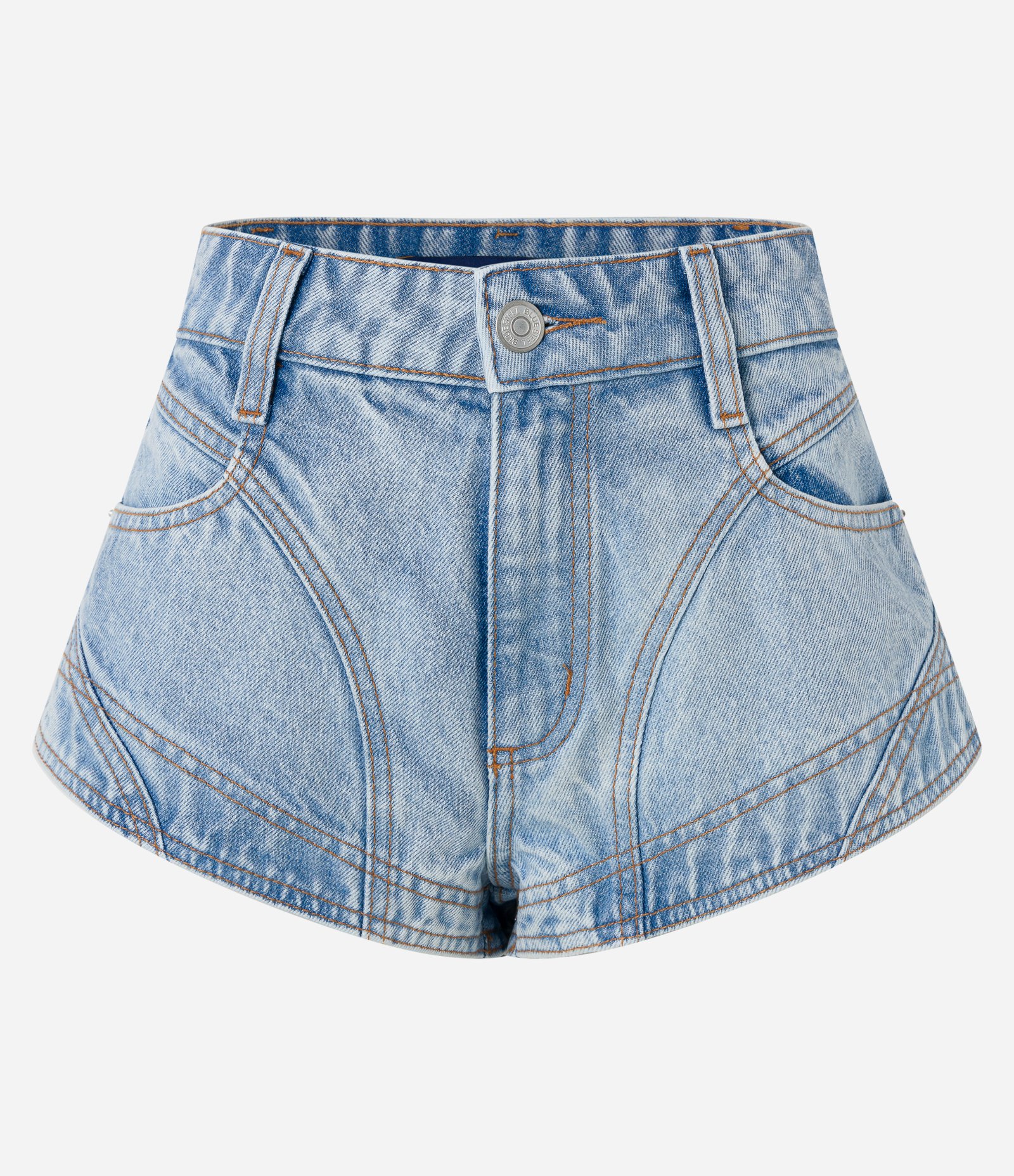 Short Cintura Alta em Jeans com Recortes Azul Claro 5